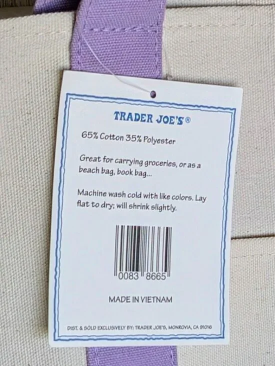 NWT LIMITED RELEASE Large Trader Joe’s Lavender-Trim Reusable Canvas Tote  🛍️ - Picture 5 of 5